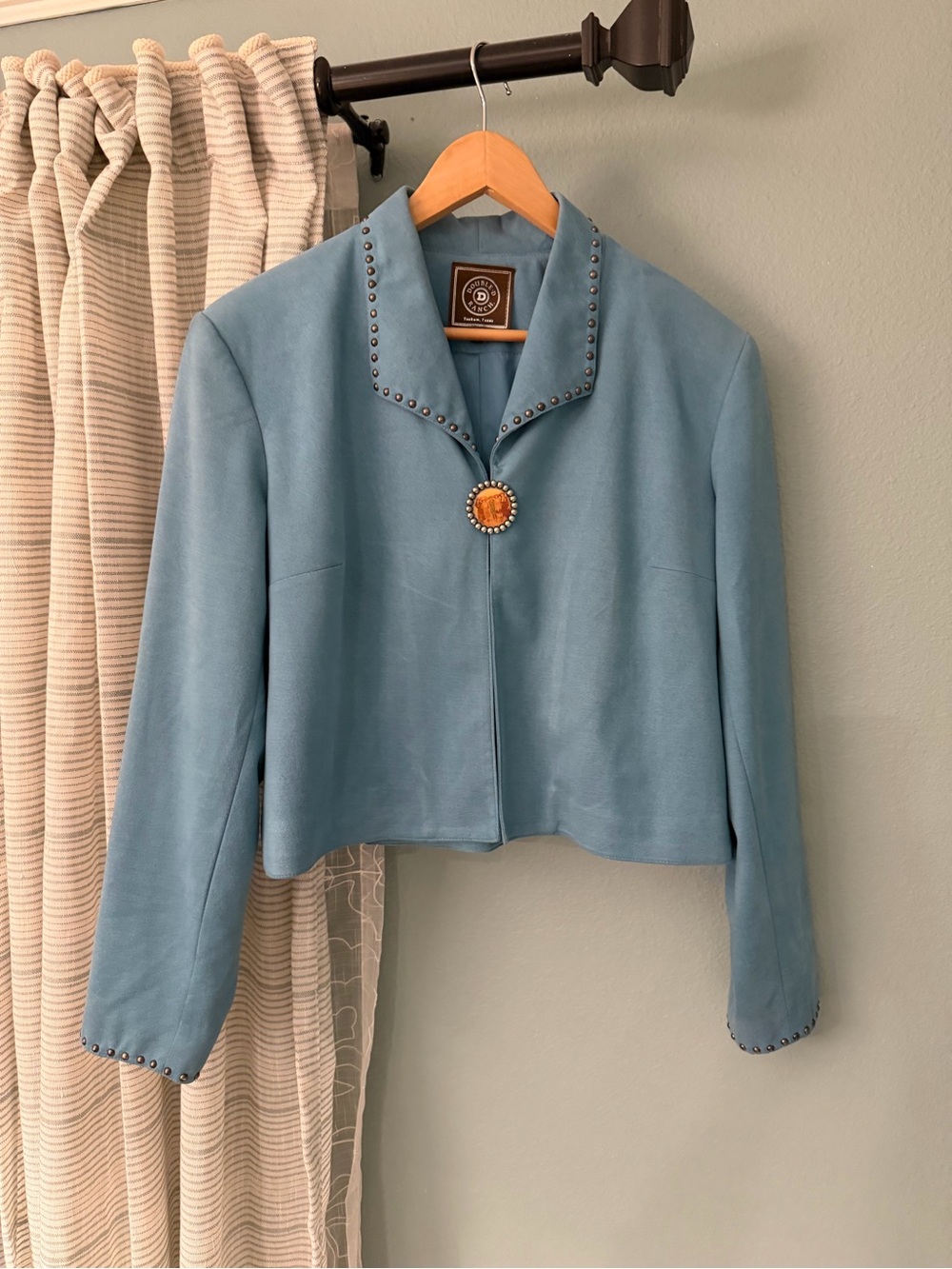 Double D Ranch Soft Blue Stud-Trim Cropped Jacket - Vintage-Inspired size large